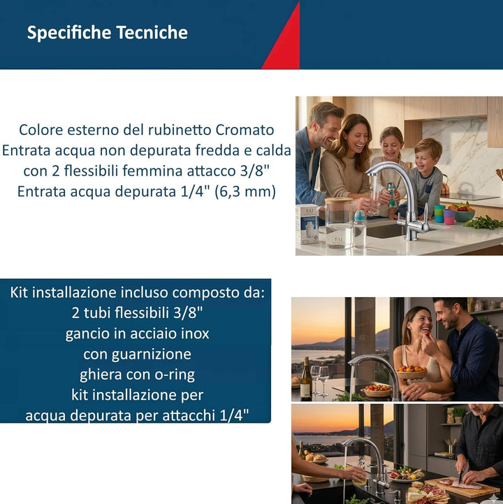 Wasserfilter Italien 3-Wege-Wasserhahn für kaltes und gereinigtes Wasser, 3-Wege-Mischbatterie für W