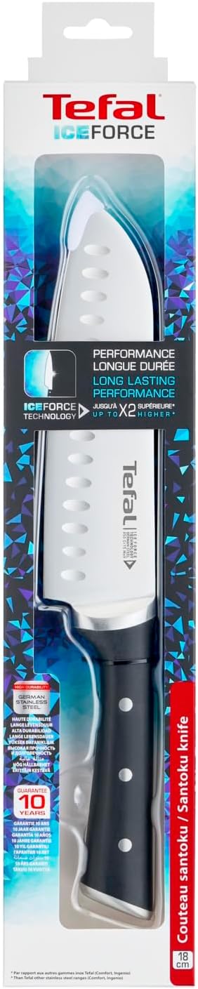 Tefal Ice Force K23206 Santoku Messer | 18cm | Korrosionsschutz | Handschutz | Edelstahl | Edelstahl