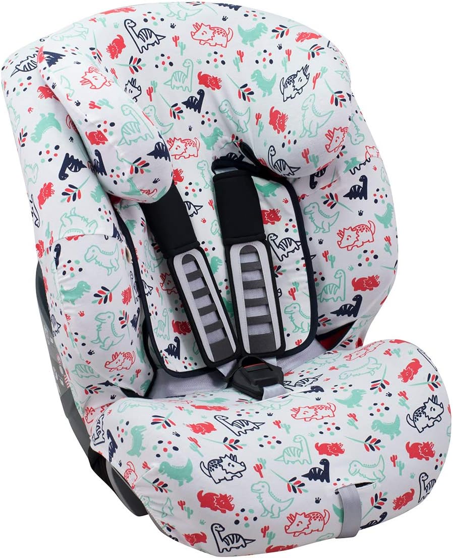 JYOKO Kids Bezug für Autositz kompatibel mit Romer Advansafix, Evolva IV M, aus Baumwolle (Dino Part