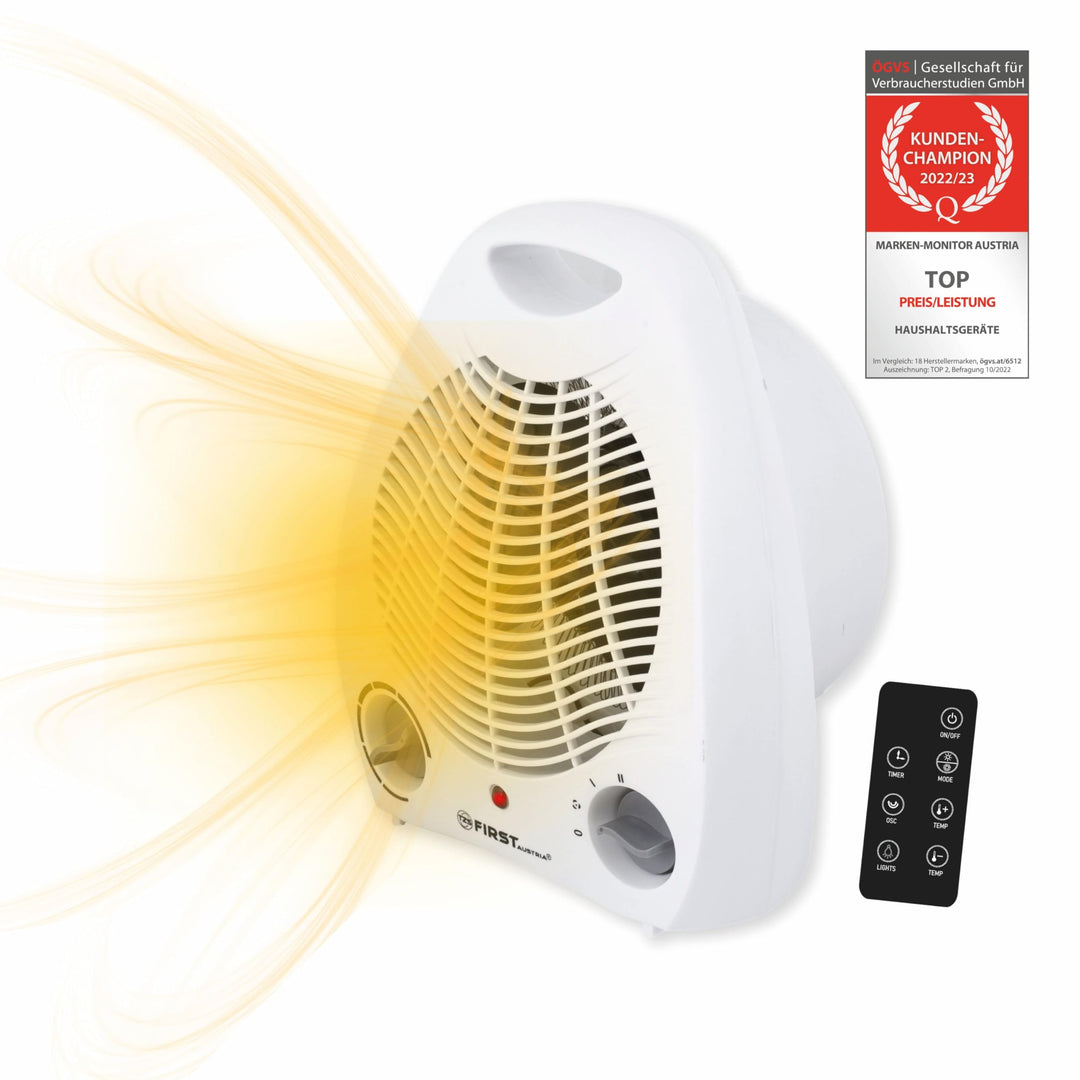 TZS First Austria Heizlüfter, 1000/2000W, 2 Heizstufen, Thermostat, Überhitzungsschutz, separater Lü