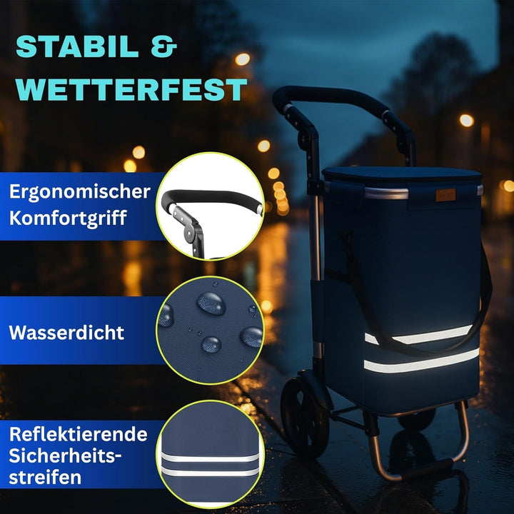 Allyson Einkaufstrolley klappbar mit 56L Kapazität ，3in1 Trolley Sackkarre & Umhängetasche，Einkaufst