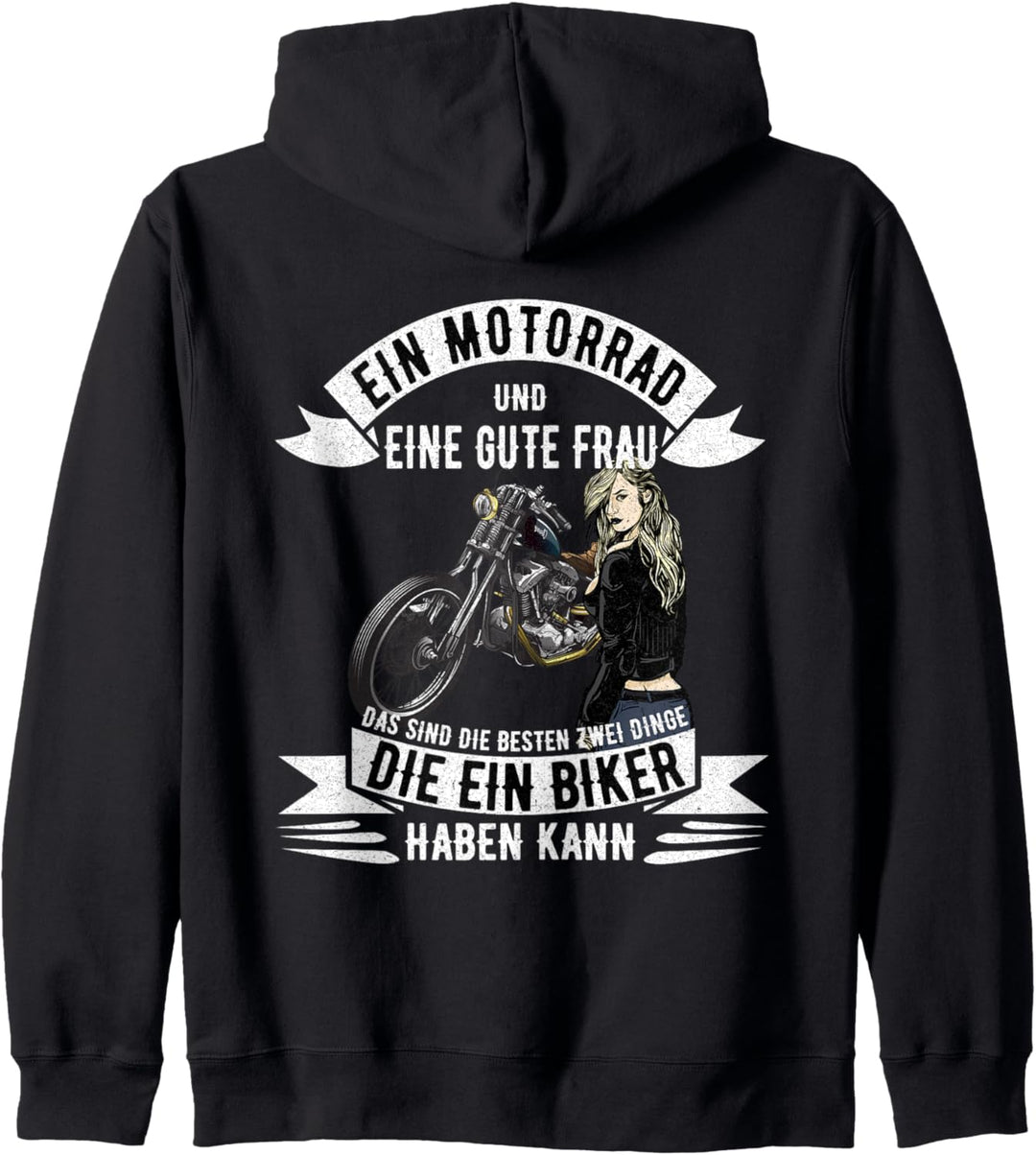 Ein Motorrad und eine gute Frau Kapuzenjacke
