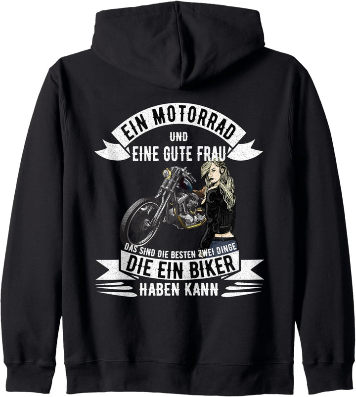 Ein Motorrad und eine gute Frau Kapuzenjacke