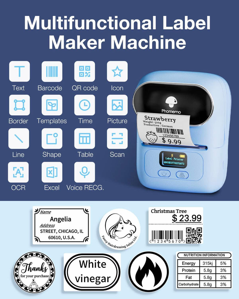 Phomemo Etikettendrucker - M110 Bluetooth tragbare Etikettendrucker-Maschine für Kleinunternehmen, A