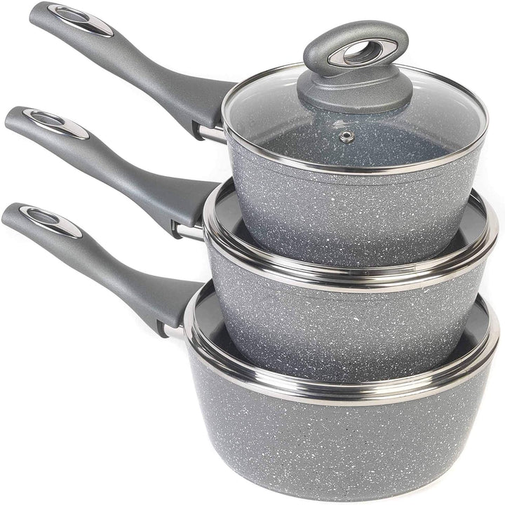 SALTER BW02986G Kochtopf Set - Dauerhaft antihaft Kochgeschirr Set mit Glasdeckel, 3 teilig Kochpfan