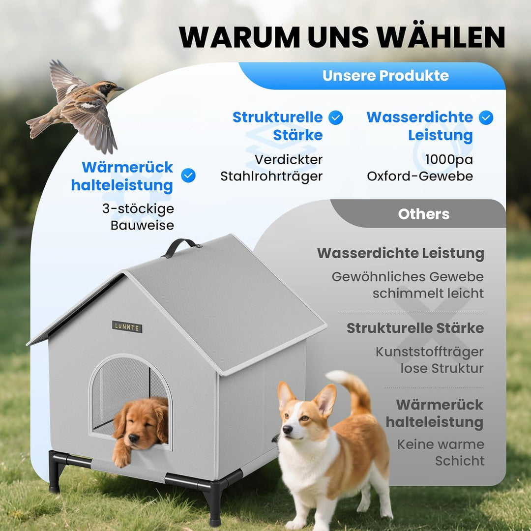 Outdoor Katzenhaus mit Erhöhten Design, Wasserdicht Katzenhaus für Draussen, Warm Hundehöhle mit Tür