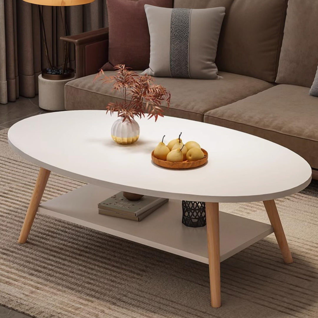 Anmas Power Doppelschicht Couchtisch, Weiss Beistelltische Holz,Wohnzimmertisch Oval,Tischbeine aus