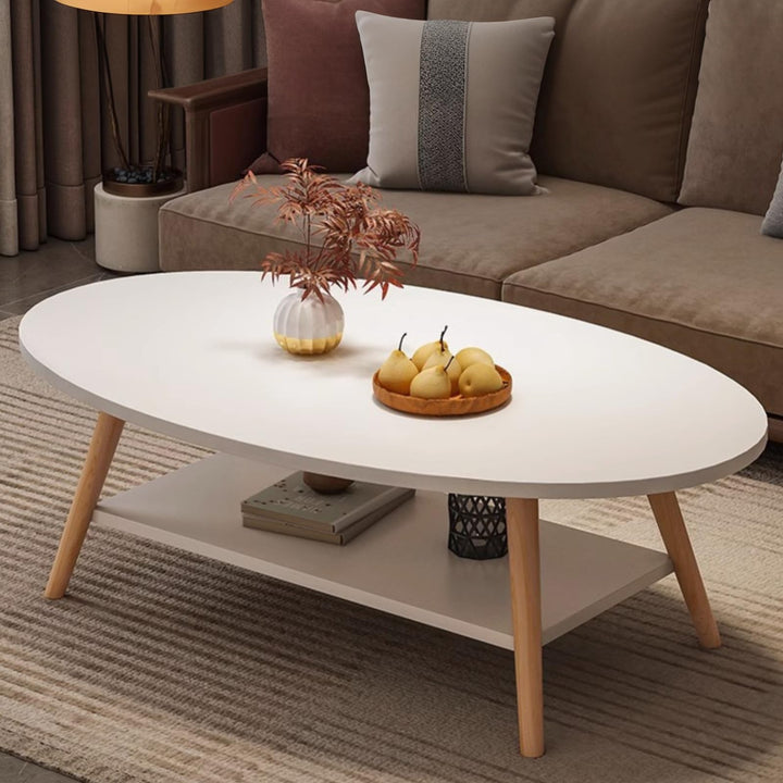 Anmas Power Doppelschicht Couchtisch, Weiss Beistelltische Holz,Wohnzimmertisch Oval,Tischbeine aus
