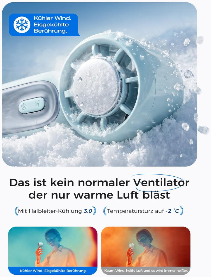 MAGIC JOHN Mini Ventilator mit Kühlung, 199 Lüfterstufen, bis zu 11h Laufzeit, USB-C Akku aufladbar,