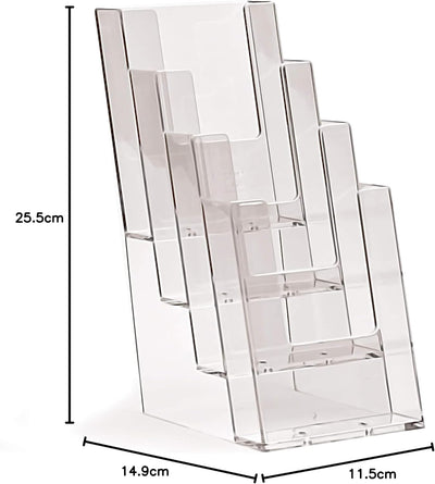 4 4C110 Stück taymar Prospektständer, Flyerhalter, DIN Lang (10.5 × 21 cm) mit 4 Etagen, transparent
