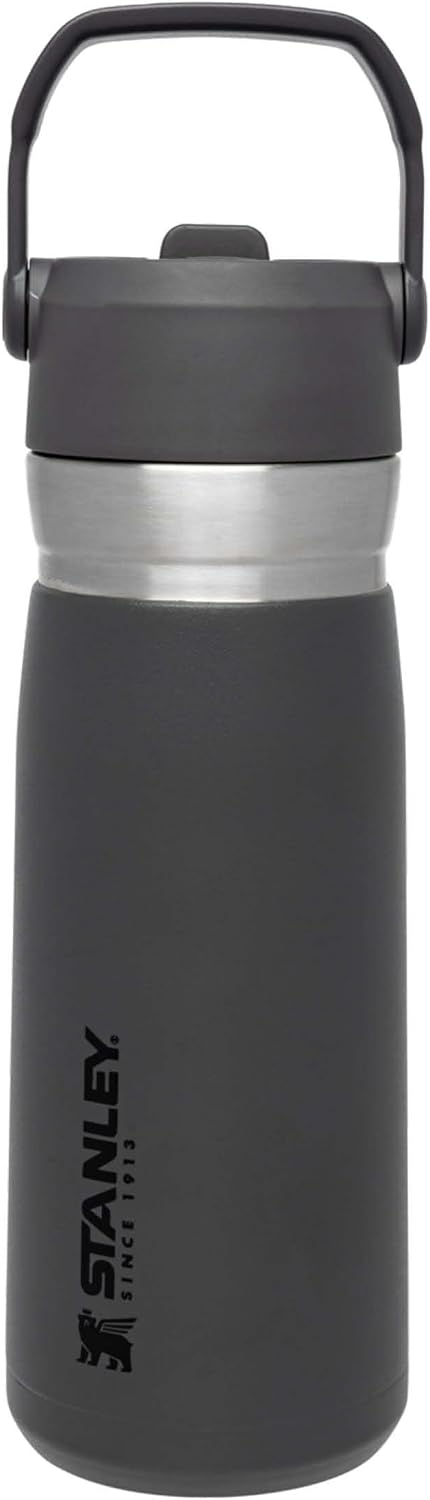 Stanley IceFlow Flip Straw Trinkflasche Edelstahl mit Strohhalm 0.65L/22OZ Charcoal – Thermosflasche