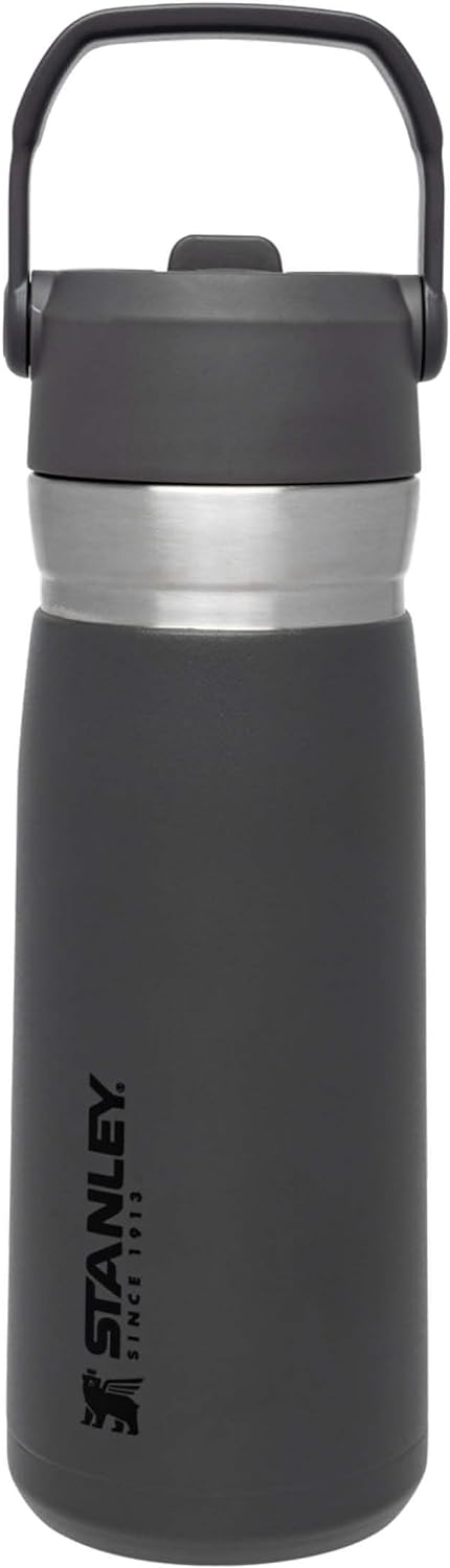 Stanley IceFlow Flip Straw Trinkflasche Edelstahl mit Strohhalm 0.65L/22OZ Charcoal – Thermosflasche