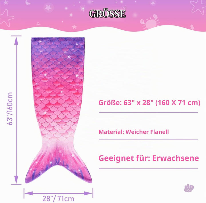 WERNNSAI Meerjungfrau Decke Erwachsene - Weiche Meerjungfrauen Decke 160 x 70 cm Weicher Flanell Mee