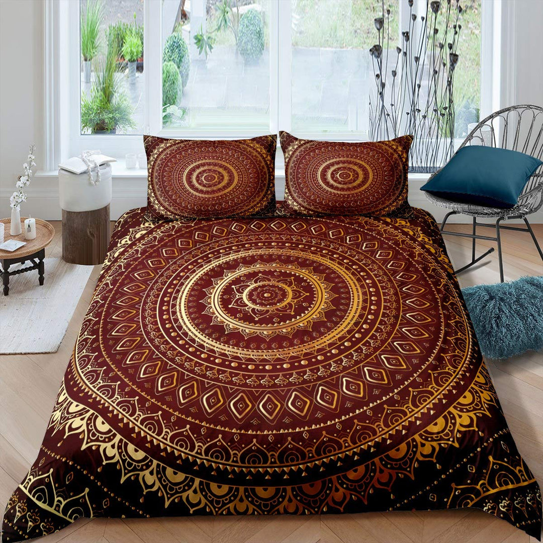Loussiesd Boho Mandala Bettw?sche Set 135x200cm Bettbezug Set im b?hmischen Stil Golden Hippie Manda