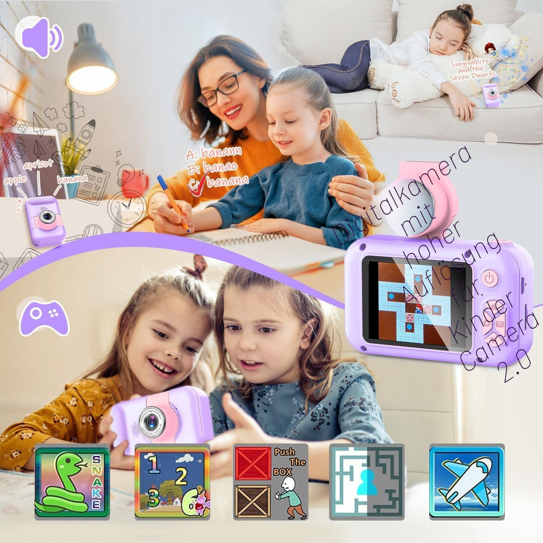 KinderKamera,ARNSSIEN Kinder Kamera,Selfie ,Geschenk für3 4 5 6 7 8 9 10Jahre Mädchen und Junge,2.4i