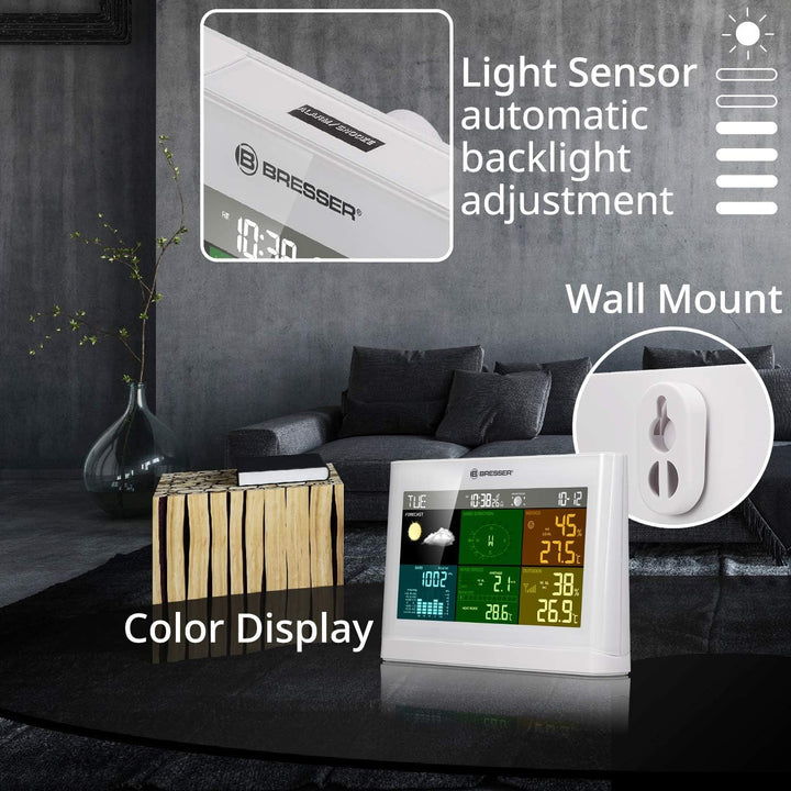 Bresser Wetterstation Funk mit Aussensensor Wetter Center mit 5-in-1 Aussensensor (Temperatur, Luftd