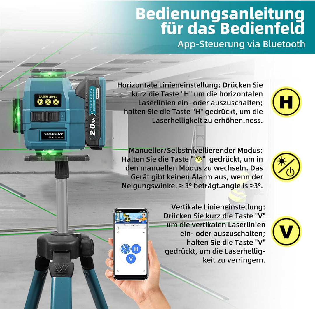 Yofidra Kreuzlinienlaser mit Stativ - 4 x 360°16 Linien Grün Laser Wasserwaage, Selbstnivellierender