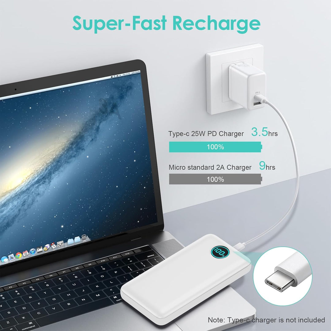 Power Bank USB C mit Kabel 26800mAh, PD 25W QC4.0 Schnellladung Powerbank, 5 Ausgängen Externe Handy