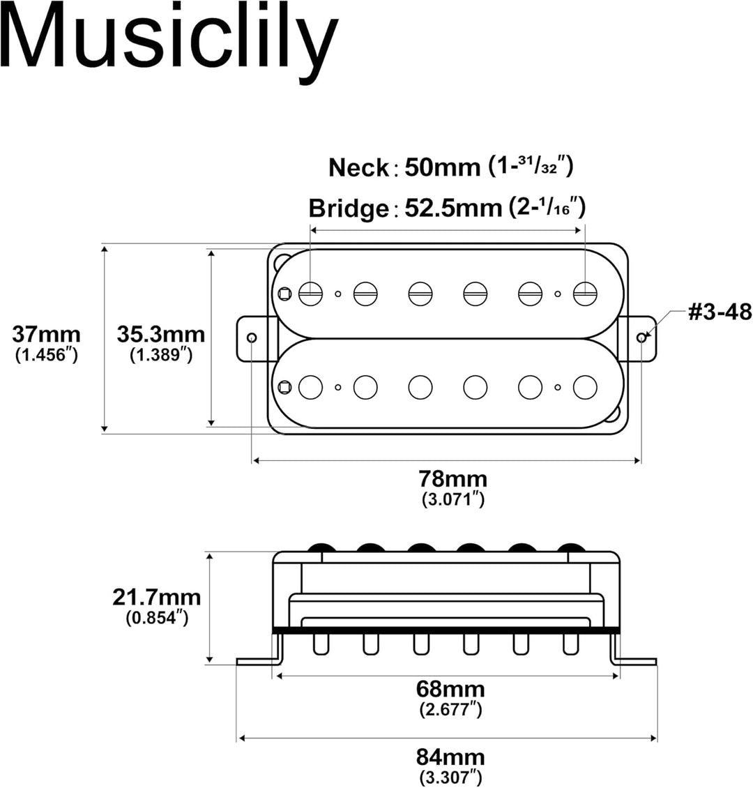 Artec VH-Rock Alnico 5 Uncovered Humbucker Tonabnehmer Hals Steg Pickups Set für E-Gitarre, Schwarz,