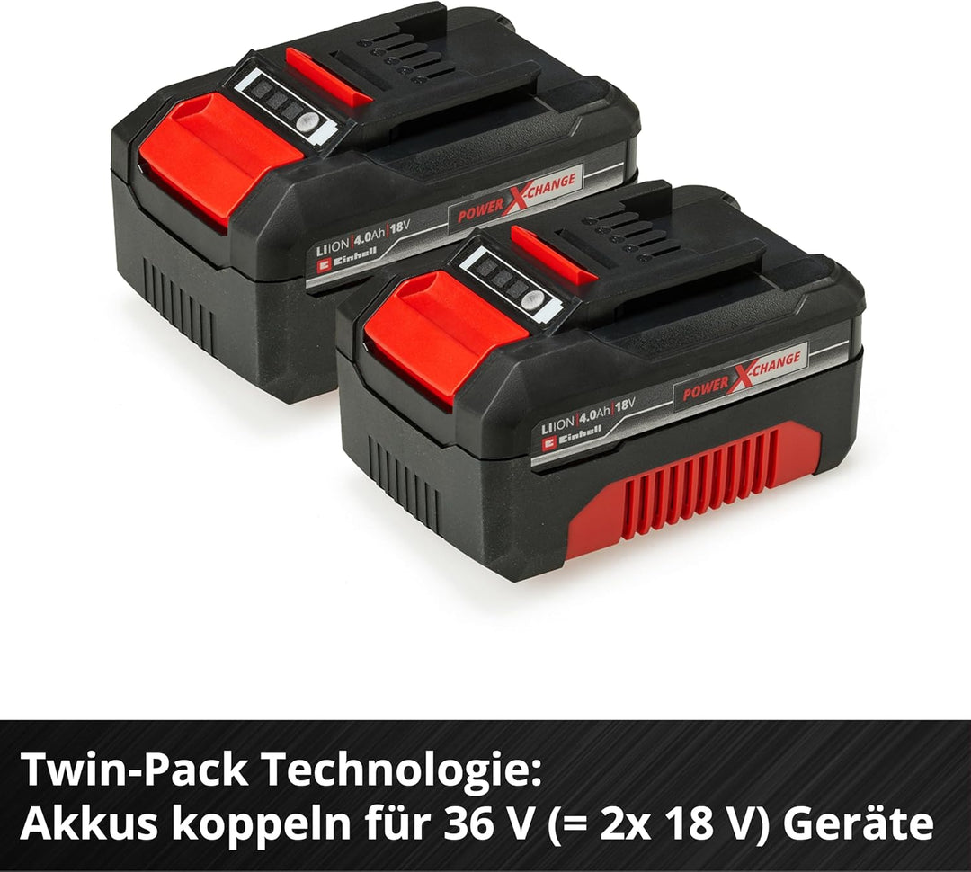 Original Einhell Starter Kit 2x 4,0 Ah Akkus und Twincharger Power X-Change (Li-Ion, 18 V, 75 min La