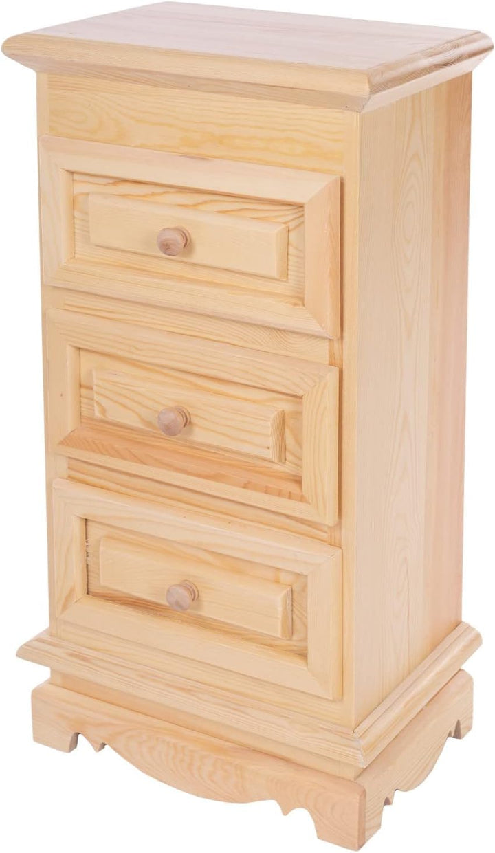 Kommode Klassik aus Kiefernholz | Nachttisch mit 3 Schubladen Organizer für Kleinteile | Kleiner Bei