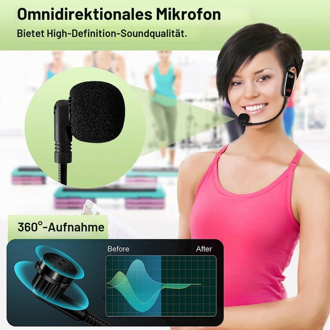Wireless Mikrofon Headset,UHF Duale Kabellose Mikrofone mit LED Digitalanzeige, Wiederaufladbares Dr