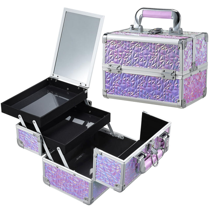 Kosmetikkoffer Schminkkoffer Leer Make up Koffer mit Spiegel Abschliessbare Beauty Case Nagelkoffer