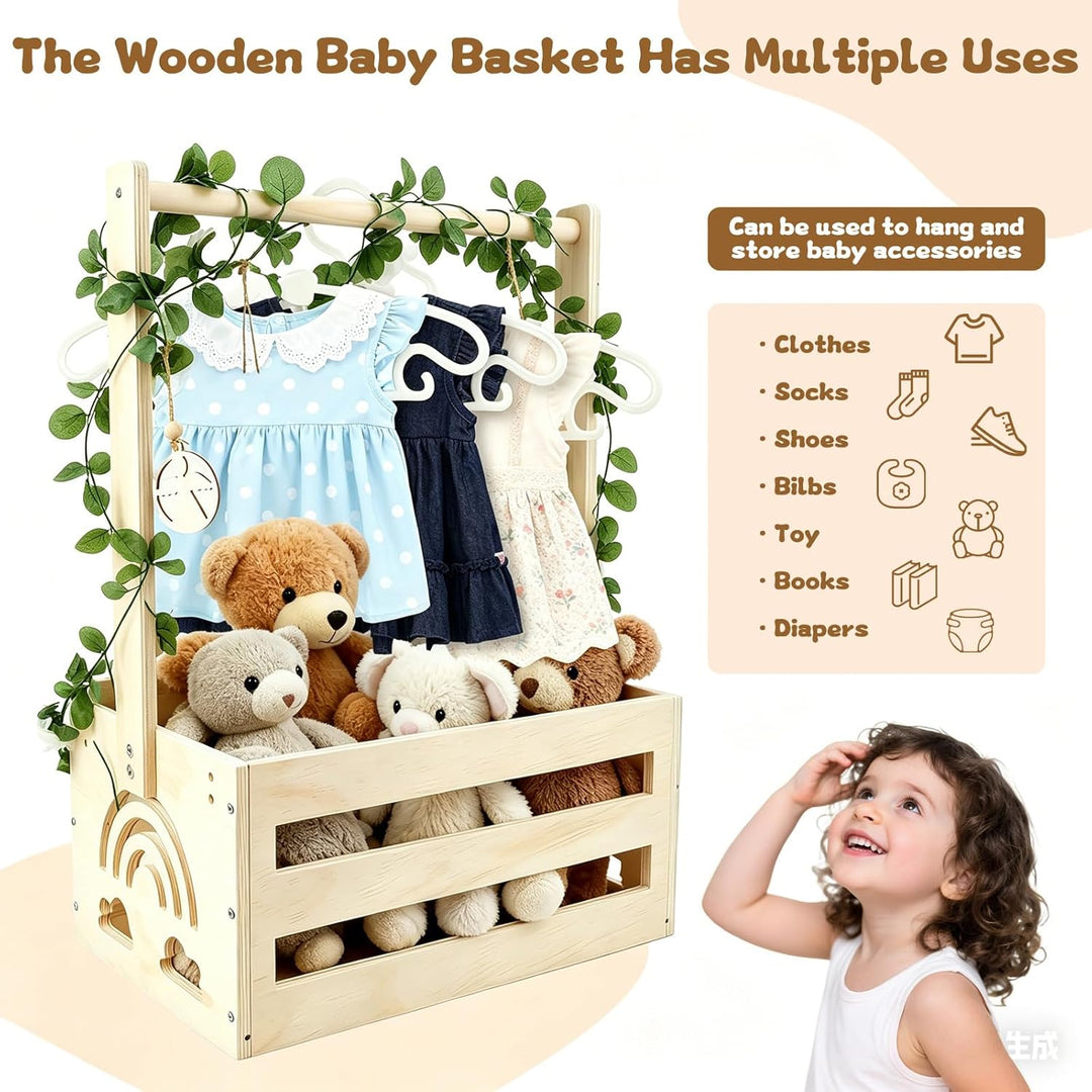 Babyparty Geschenk Holz Babykorb mit Griff, Babyparty Geschenk für Neugeborene, Praktischer Baby Sch