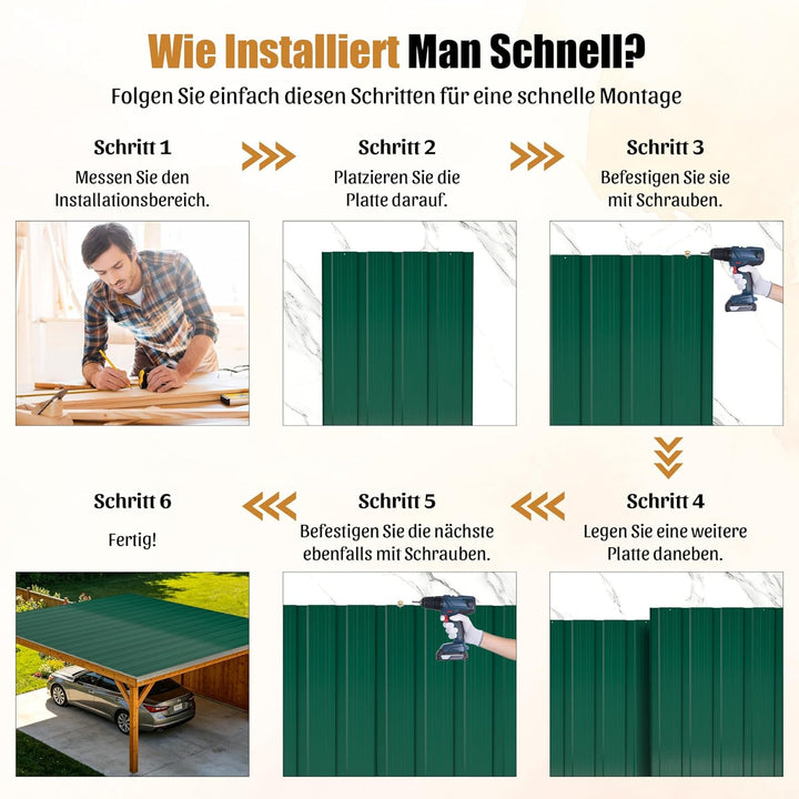 26 Stück Profilblech Verzinkter Stahl – 12 m² Dachblech Set mit Schrauben, UV-beständig, Winterfest