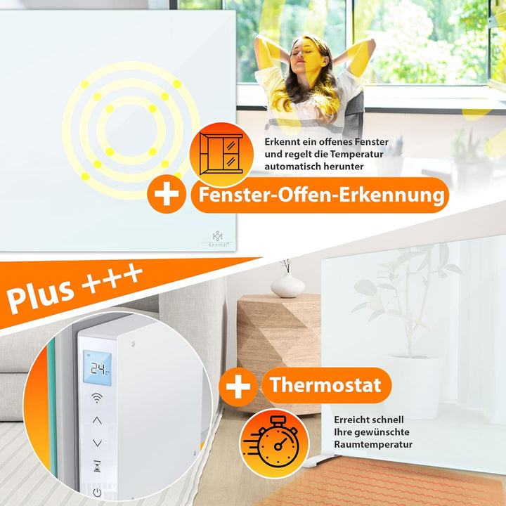 KESSER® Infrarotheizung 500W Glaskonvektor Glasheizung Energiesparend 2in1 Standgerät & Wandmontage