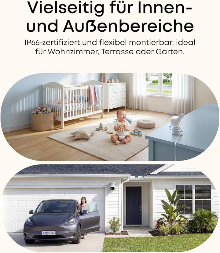 eufy Überwachungskamera C31 verkabelt, 2er-Pack, 360°-Sicht mit Schwenken/Neigen, Innen/Aussen, Dual