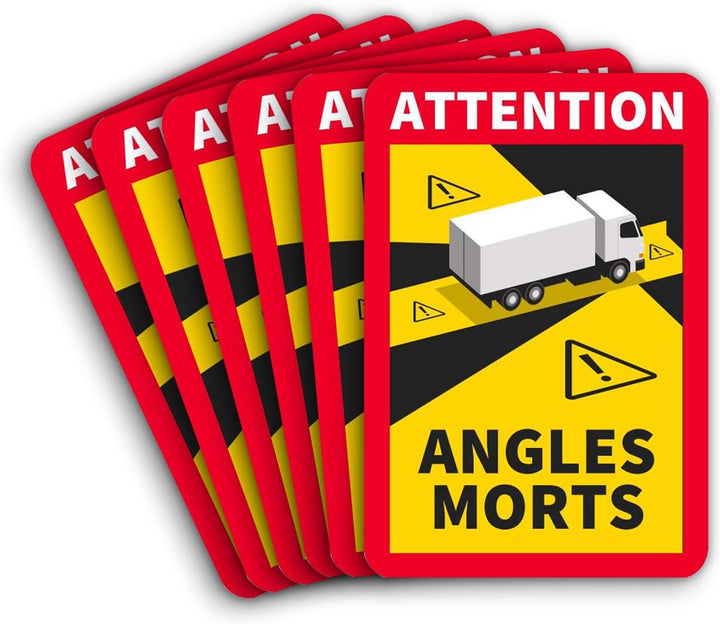 6 Stück Attention Angles Morts Magnetschilder 25 x 17 cm Magnet für LKW und Wohnwagen Warntafel Hinw