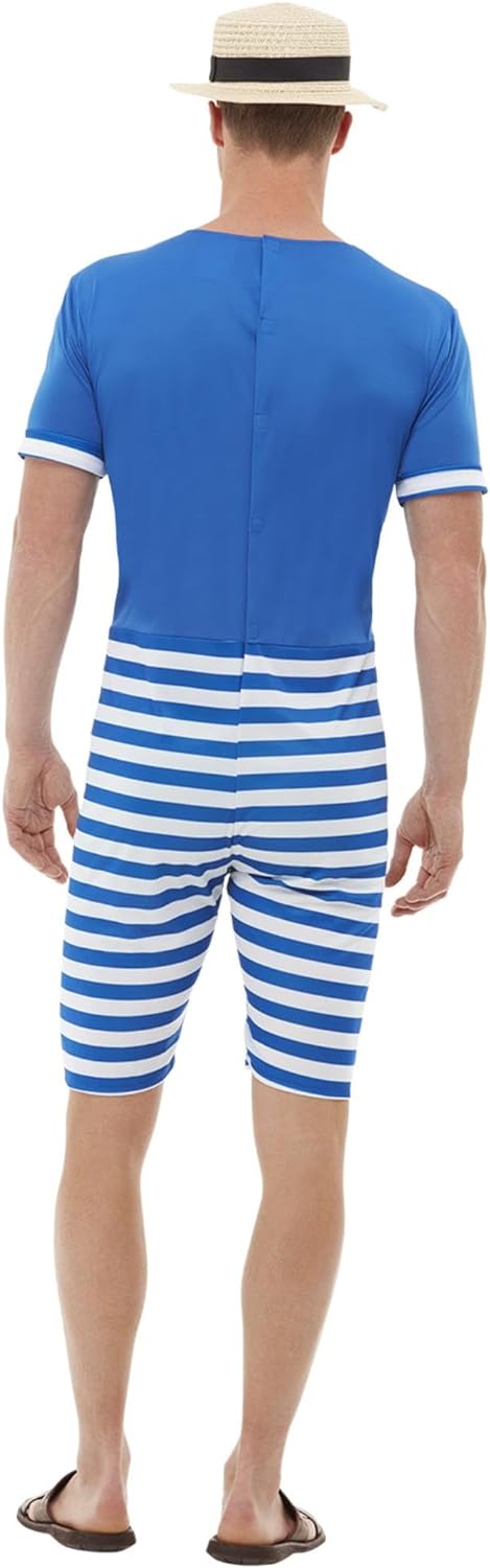 20s Bathing Suit Costume, Blue & White, with Short Jumpsuit, Hat & Moustache (M) 38-40 Blau, 38-40 B