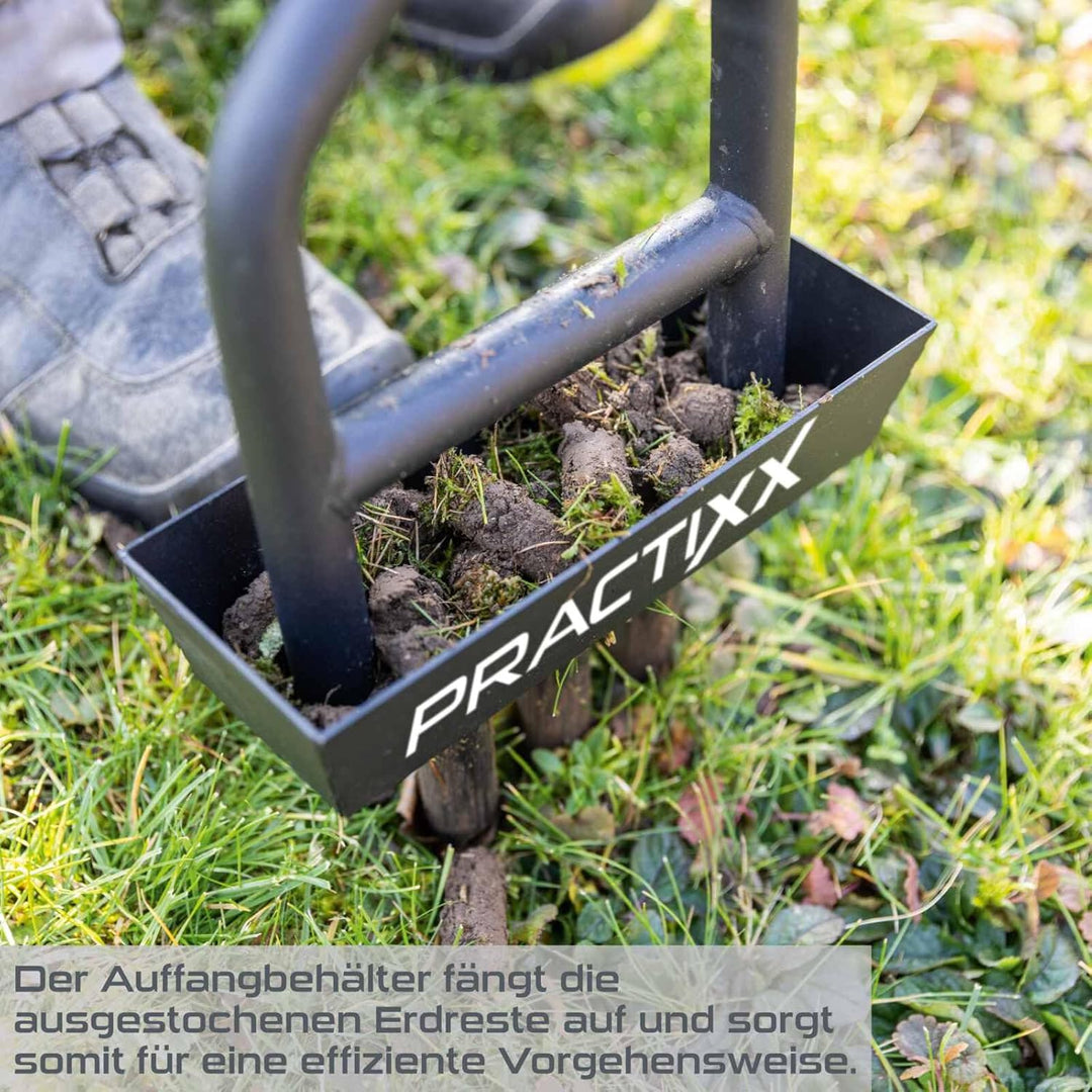 Practixx Rasen Aerifizierer PX-RL10 Hand Rasenlüfter mit Auffangbehälter schwarz - 20cm Arbeitsbreit