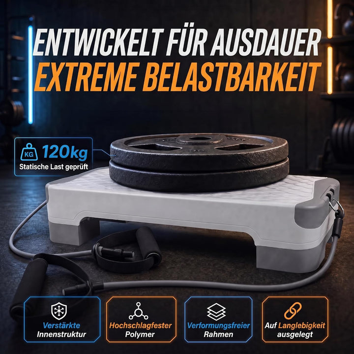 Body &amp; Mind® Aerobic Steppbrett Stepper Step-Bench mit gratis Anti-Rutsch-Matte &amp; exklusiven Trainin