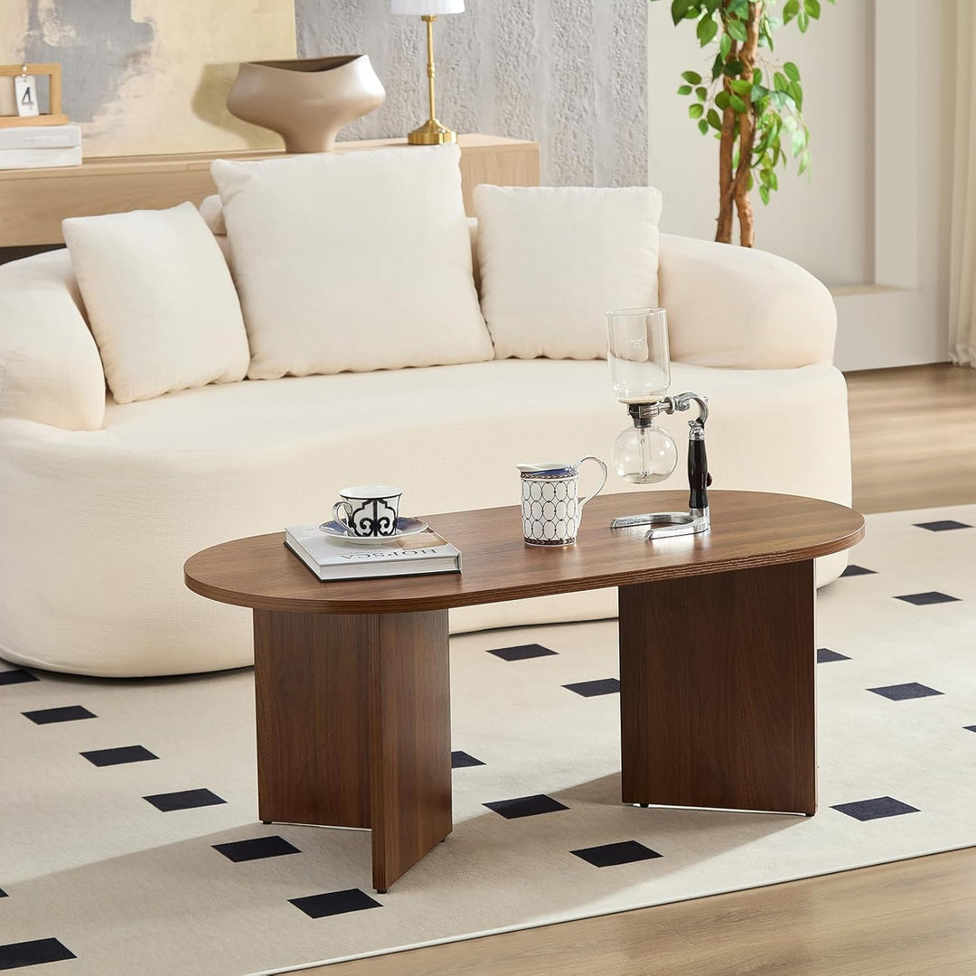 Couchtisch Oval Rund Braun Holz – 100 x 50 x 40 cm (L x B x H), Braun