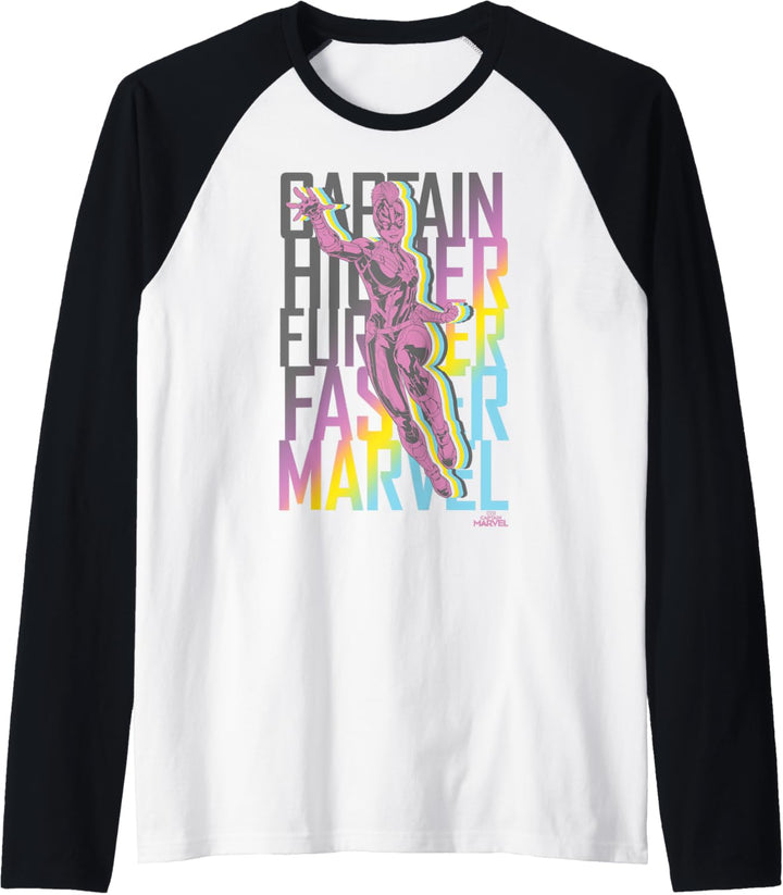 Captain Marvel Higher Further Faster In Flight Gradient Raglan