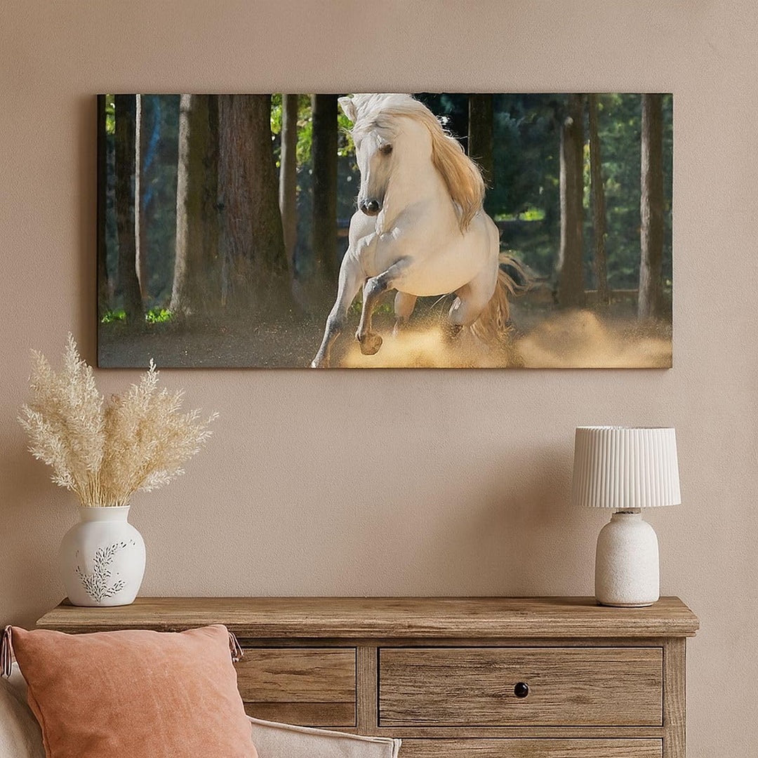 Wandbilder Dekoration Wohnzimmer Staub Emotionen Pferd Natur Panorama Bilder auf Leinwand 120x50cm L