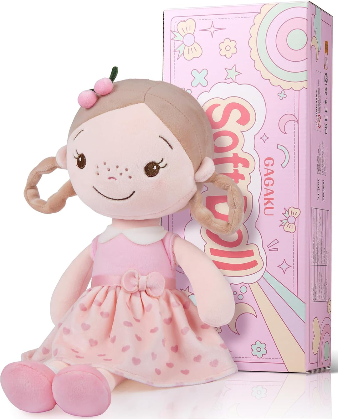 GAGAKU Weiche Stoffpuppe 40cm Schutzengel Puppen, Taufgeschenk für Baby Mädchen Kuscheltier Glücksbr