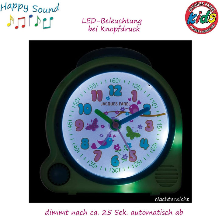 JACQUES FAREL HappySound Kinderwecker Soundwecker Hellgrün Mint mit Melodie Vogelgesang im Wald, Lau