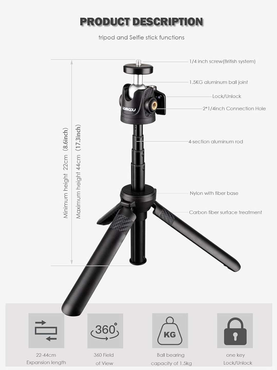 Kompakt Kamera Stativ, Lammcou Mini Tragbar Reisestativ mit Actioncan Stativhalterung, Klein Dreibei
