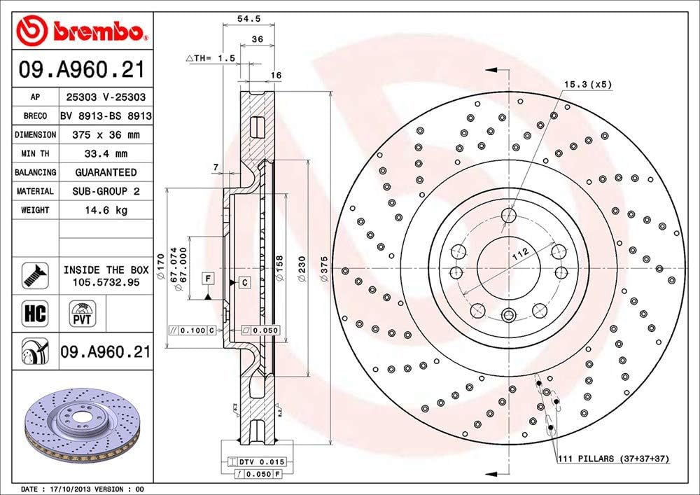 Brembo 09.A960.21 - Vordere Bremsscheibe mit UV-Lackierung