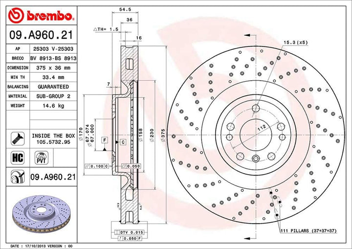 Brembo 09.A960.21 - Vordere Bremsscheibe mit UV-Lackierung
