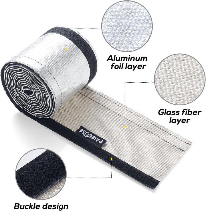 PAWBOSE Aluminisierte Hitzeschutzhülle 300 x 9.6 cm Hitzeschutz für Kraftstoffleitungskabel (ohne Ka