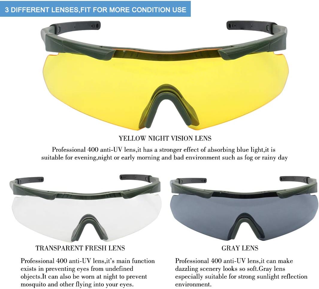 Feyachi Schutzbrille mit 3 Austauschbaren Beschlagfrei &amp; Kratzfest Gläsern, Schiessbrille für Sports