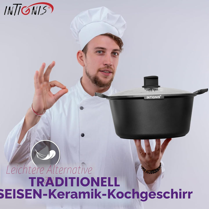 Premium Kochtopf beschichtet mit Glasdeckel – Kasserolle für alle Herdarten inkl. Induktion, schwere