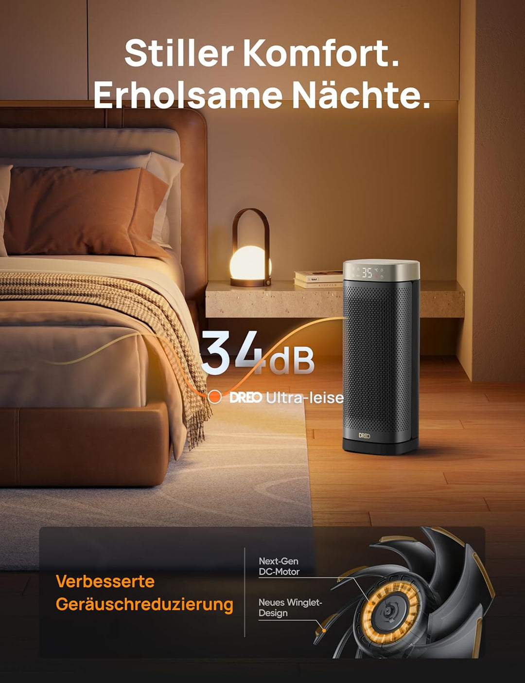 DREO Heizlüfter Energiesparend Leise, 2000W Keramik Heizung mit Thermostat, 12-Std-Timer, 3 Modi, 70