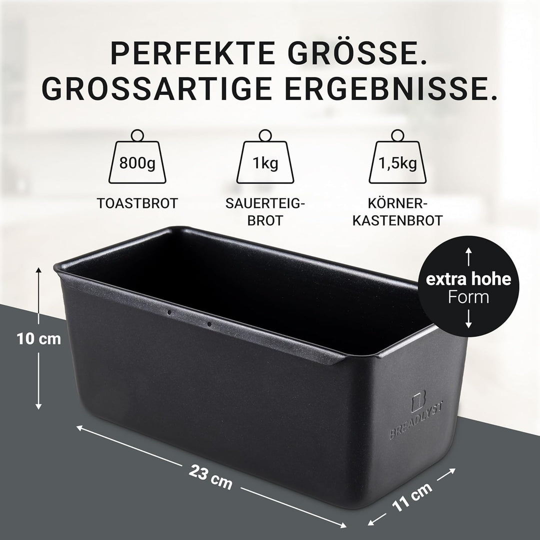 BREADLYST - Premium Brotbackform mit Deckel für Brot und Toastbrot - Backform Kastenform extra hoch,