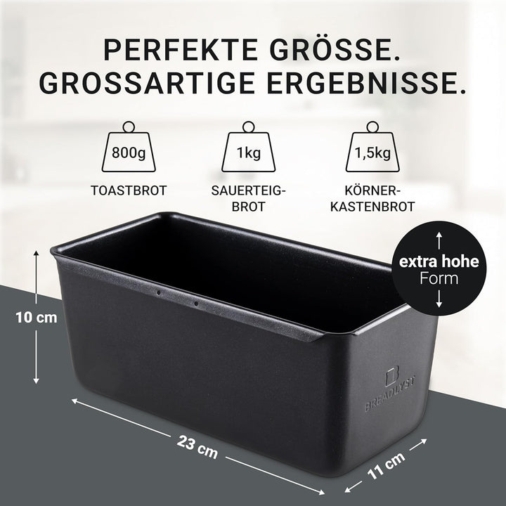BREADLYST - Premium Brotbackform mit Deckel für Brot und Toastbrot - Backform Kastenform extra hoch,