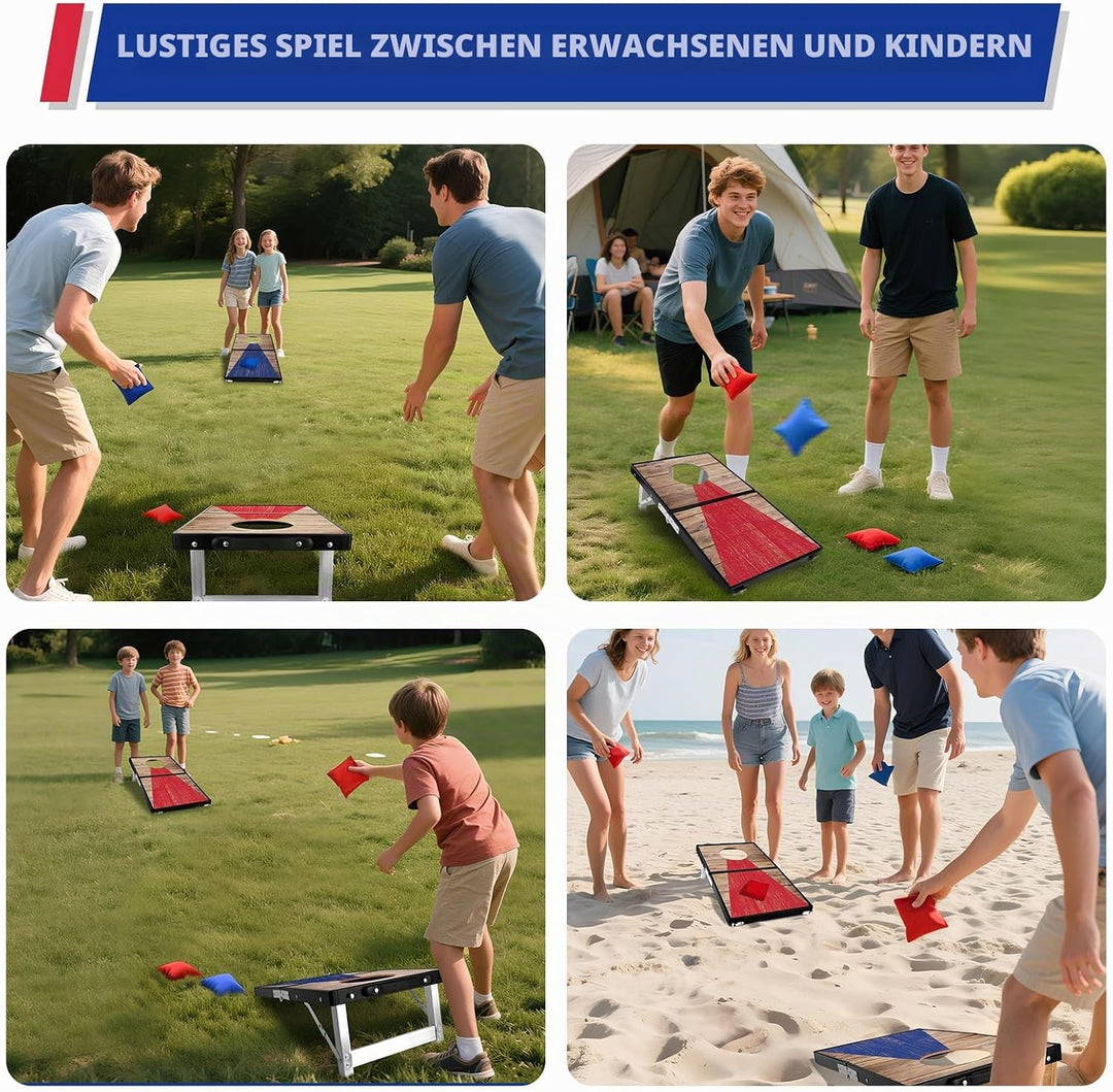 NZQXJXZ Langlebiges Aluminium Cornhole Spiel Outdoor Cornhole Säckchen mit 6 Bohnensäcke & Tragetasc
